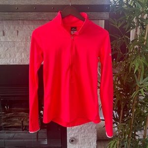 Neon Salmon
Nike Dri-Fit Pro warm stretchy half zip long sleeve pullover.